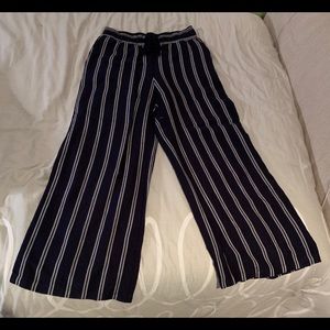 Blue and White Striped Flowy Pants